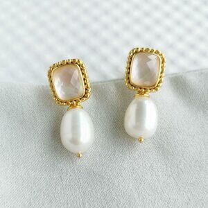 Julie Vos Gold Pearl Marbella Drop Earrings NEW